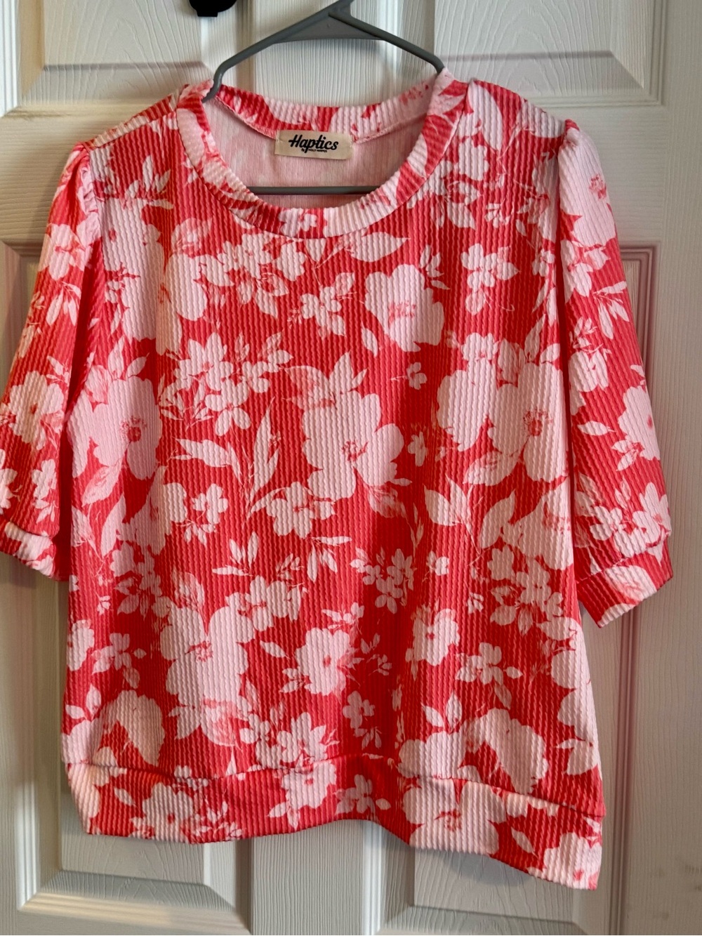 Haptics Coral Pink Floral Short-Sleeve Top